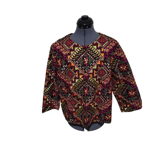 Jackets & Blazers - Vibrant Embroidered Geometric Pattern Jacket |  Size M| Multi Color